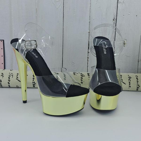 

leecabe shinny golden 15cm/6inch women's platform sandals party high heels shoes pole dancing, Black
