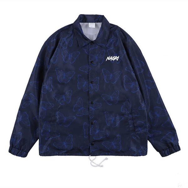 

men's outerwear trendy ins super fire butterfly printed men's and women's baseball jacket street hip hop rap coach jacket 128, Black;brown