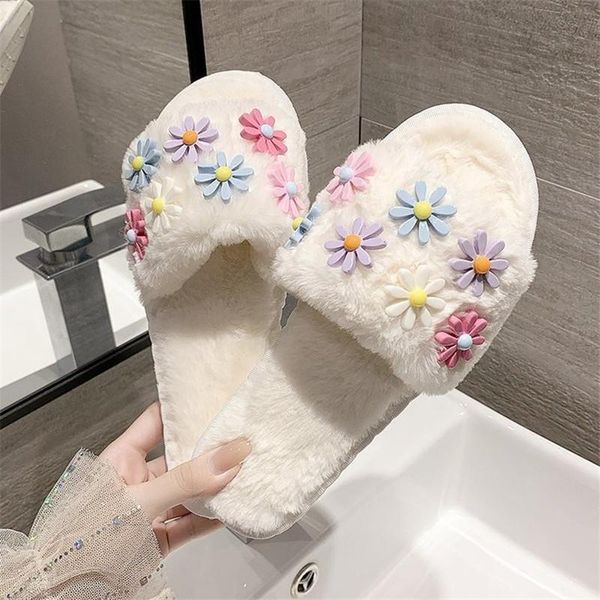 

autumn winter fashion women's slippers home ladies casual cute fur female slipper flower comfort woman indoor soft, Black