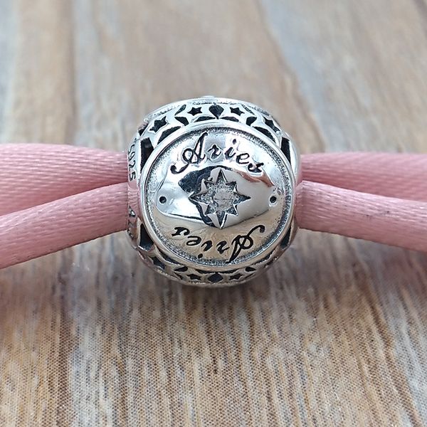 Annajewel Aries Star Sign Charm 925 Sterling Silver Contas encaixa no colar de pulseiras de joias de estilo Pandora europeias 791936 Os sinais do zodíaco