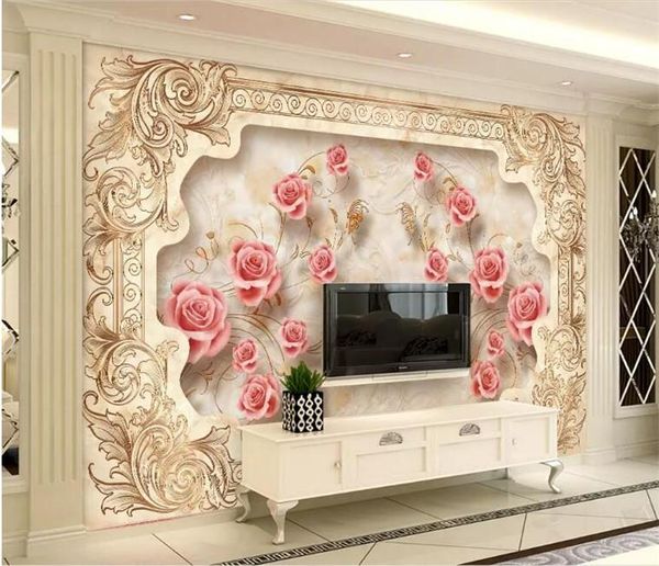 

wallpapers custom wallpaper 3d po mural stereo royal flying flower european aristocratic marble background wall paper