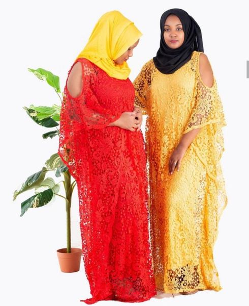 

bust size 140 cm african women's dashiki fashion water-soluble cord lace loose long dress and inside two piece ethnic clothing, Red