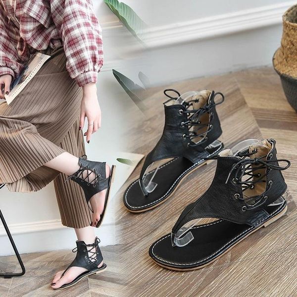 

sandals casual all-match hollow ladies 2021 summer style women fashion comfortable flat roman, Black