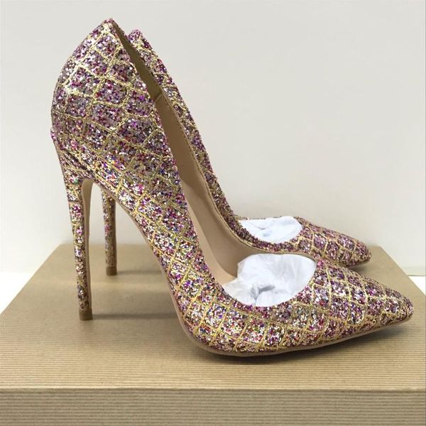 

dress shoes fashion women pumps lady pink glitter strass pointy toe heels bridal wedding high for 12cm, Black