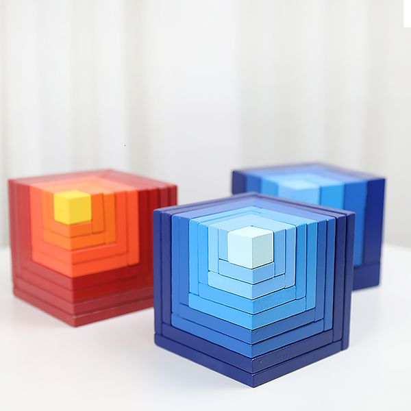 

children rainbow cube wooden building stacking cubic blocks montessori color sort educational toy 1019
