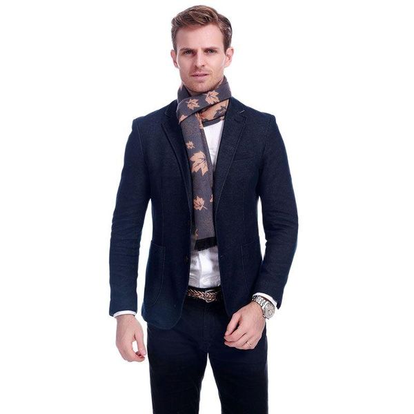 

scarves winter casual style men leaves jacquard scarf extra warm wraps a3a18895, Blue;gray