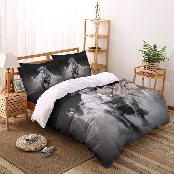 

bedding sets animal black horse running printed set  king size soft fashion duvet cover bed sheet fitted pillowcase