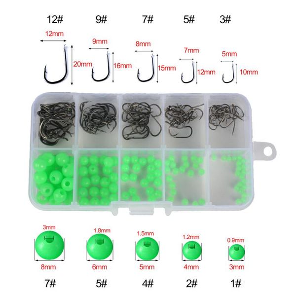 

pc luminous lure bait beads + fishhook fishing set professional gadget green plastic waterproof suit hooks
