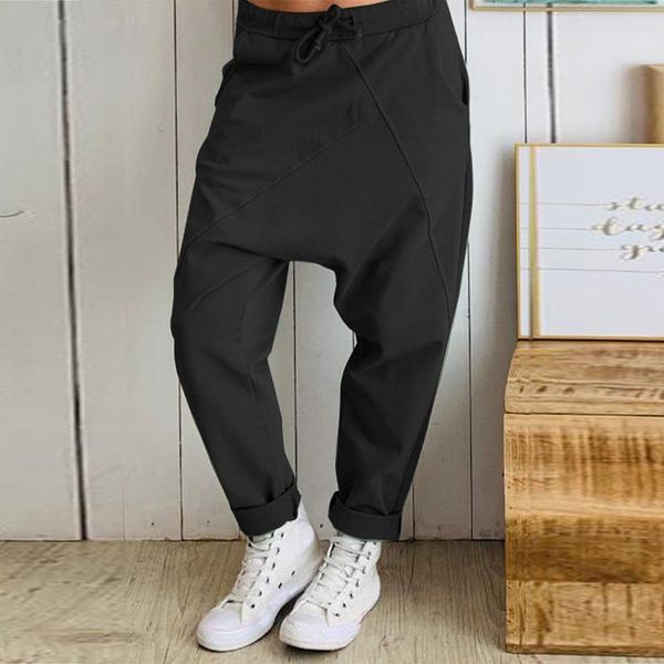 

women's pants & capris women loose elastic waist female casual trousers plus size long streetwear, Black;white