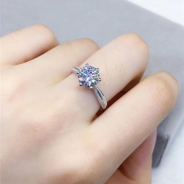 

cluster rings 925 sterling silver 1 ct moissanite ring vvs1 diamond test past excellent cut d color moissanites paved birthday gift, Golden;silver