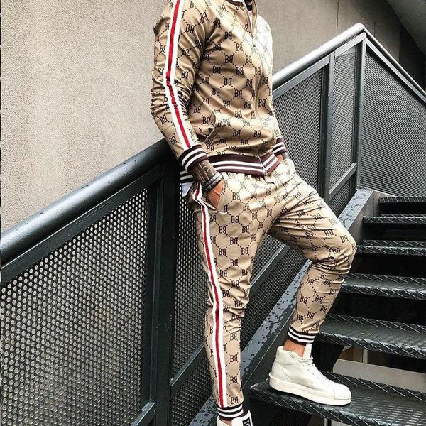 

men's tracksuits drop sweatshirt trackpants suit tracksuit stripe patchwork jogging colorful plaid zipper sportswear hooded, Gray