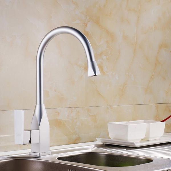 

bathroom sink faucets basin modern space aluminum brushed kitchen tap deck mounted single hole handle swivel 360 degree water mixer