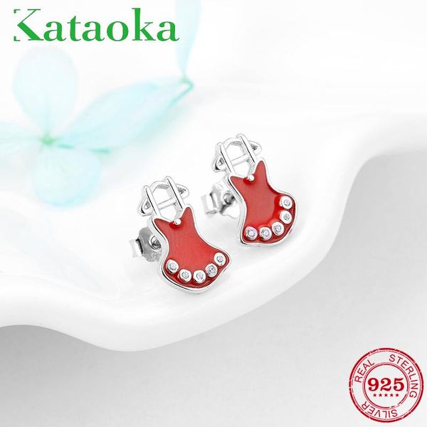 

stud sweet red dress 925 sterling silver christmas with clear cz earrings for women girls engagement simple lovely jewelry, Golden;silver