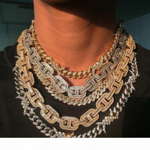 

2020 iced out bling 5a cz cubic zirconia cuban chain 18k gold hip hop delicate barbed wire necklace for men men charming jewelry, Golden;silver