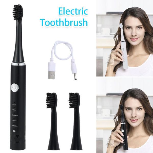 

ultrasonic electric toothbrush usb rechargeable for men women with 2 replacement brush head min timer tooth set smart