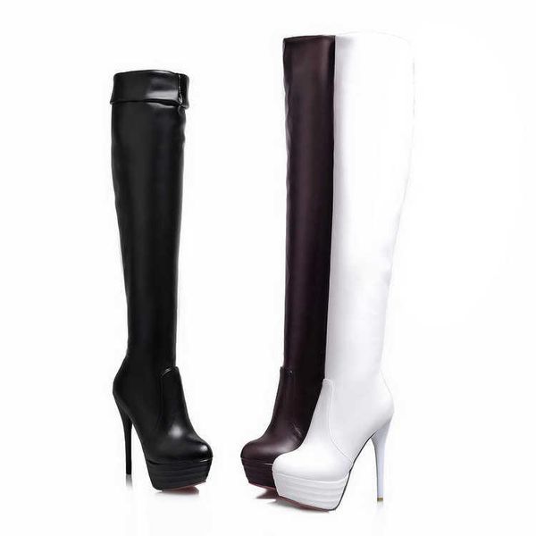 

boots winter stretch knee women's stiletto large, Black