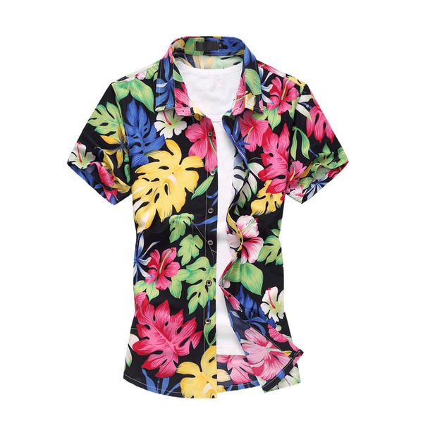 

summer soft men's beach hawaiian shirt short sleeve floral shirts casual holiday vacation clothing camisas 4xl 5xl 6xl 210412, White;black