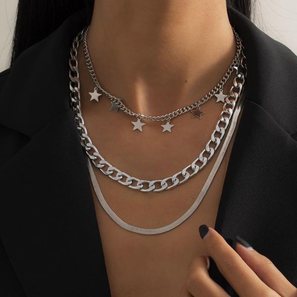 

pendant necklaces jewelry metallic texture hong kong style geometric chain necklace hip hop snake bone fashion star, Silver
