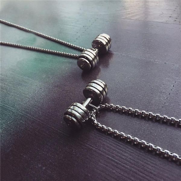 

chains dumbbell necklace sports fitness titanium steel pendant accessories men's hip hop, Silver