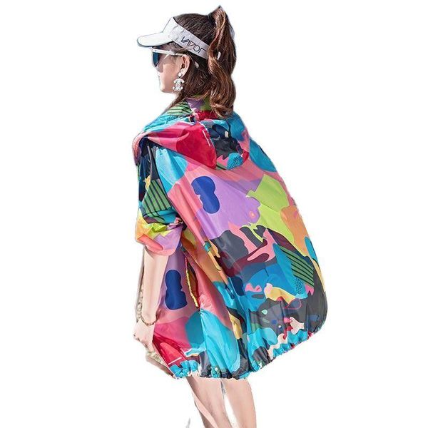 

women's jackets camouflage sunscreen short summer 2021 fashion uv-resistant breathable thin coat, Black;brown