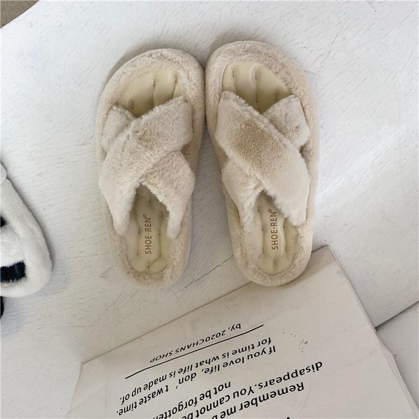 

flat shoes female house slippers platform low fur flip flops luxury slides slipers women flip-flops plush designer 2021, Black