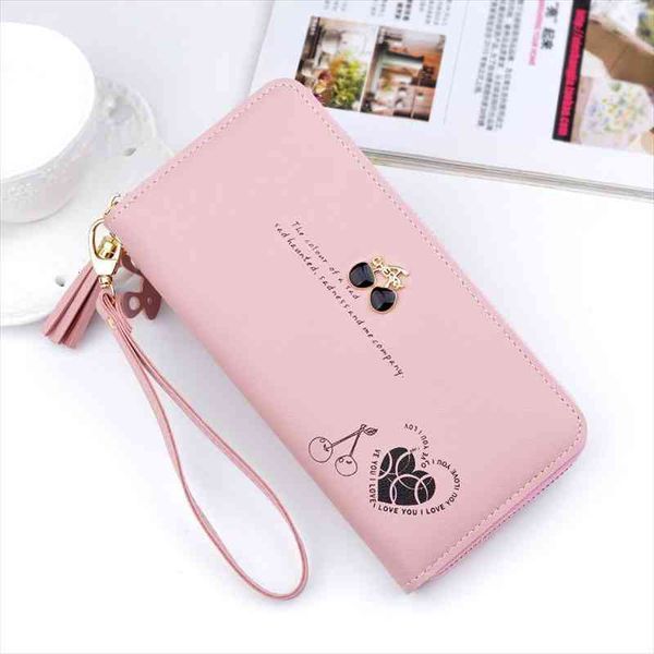 

tassel wallet women long cute purse pu leather wallets zipper portefeuille female clutch cartera mujer, Red;black