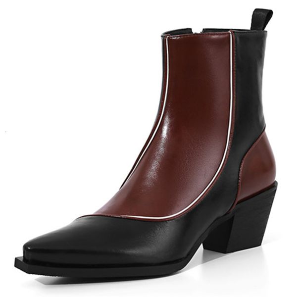

asumer fashion genuine leather woman heels thick mixed boots women's shoes, Black