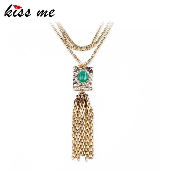 

pendant necklaces design fashion jewelry green stone multi layers tassel statement luxury &pendant 2021, Silver