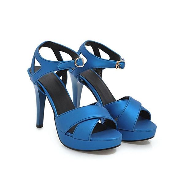 

women platform summer sandals buckle woman candy colors thick high heels ladies ankle strap shoes female sandalias, Black