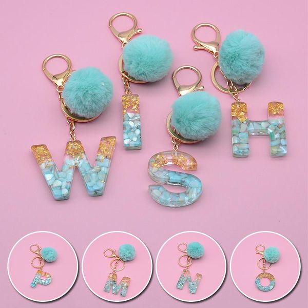 

keychains 1pc blue pompom letter keychain english words keyring with puffer ball glitter gradient color resin crafts handbag charms, Silver