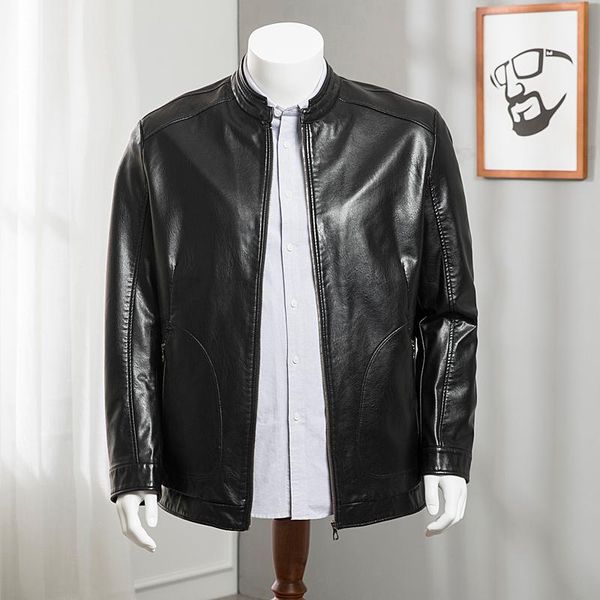 

men's fur & faux 2021 8xl 7xl 6xl men autumn winter jacket dress fertilizer enlarge code locomotive leisure loose coat leather, Black