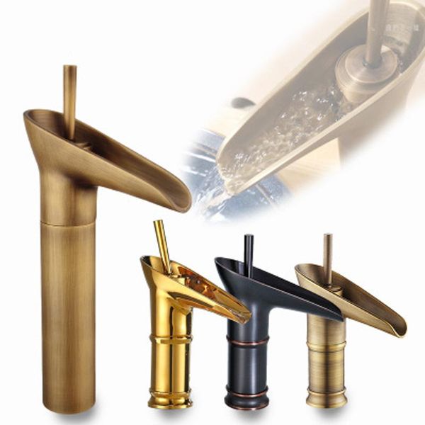 

bathroom sink faucets solid brass basin taps brushed gold black waterfall tap european faucet wine cup shaped deck mount