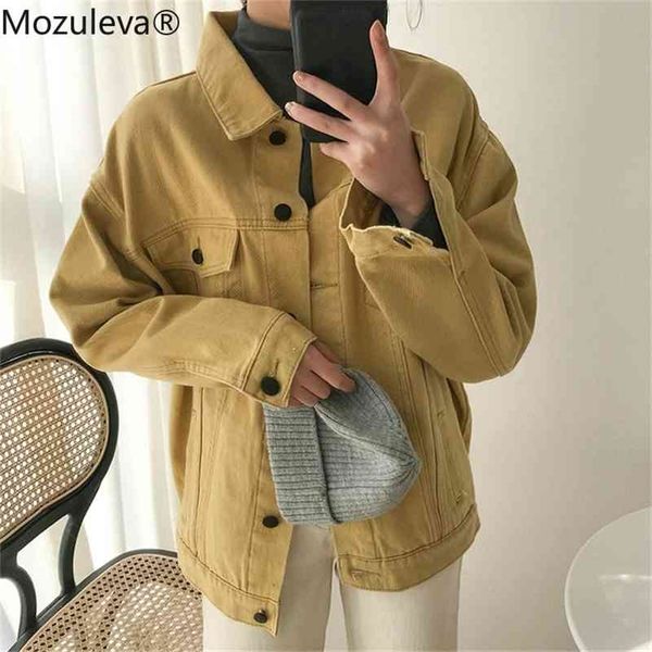 

spring single-breasted pockets women denim casual loose female jeans jackets ladies outwear 210416, Black;brown