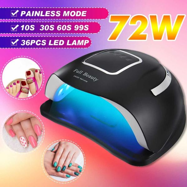 

nail dryer 72w infrared intelligent uv lamp gel polish fast-curing light timer sensor 10s 30s 60s 99s painless dryers