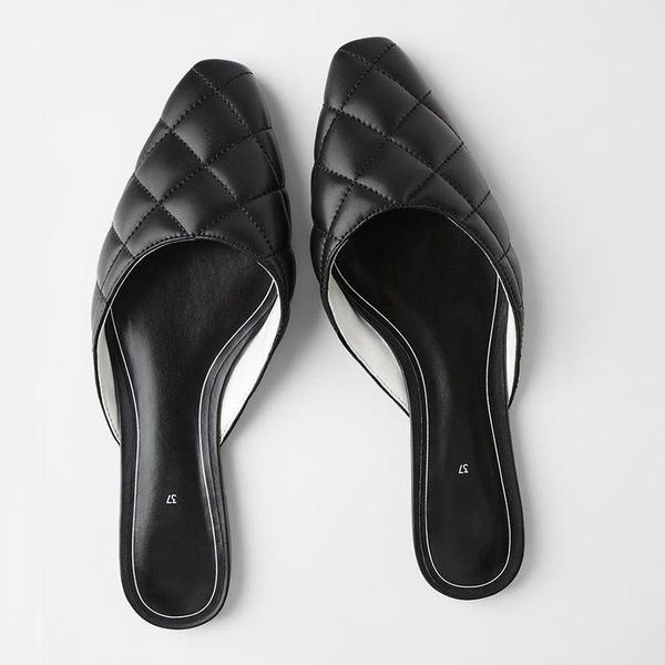 

summer women's shoes white flat mules baotou sandals female dress, Black