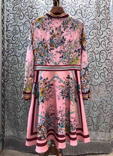 

dress sweet pink spring style women bow collar charming floral print striped patchwork long sleeve a-line chic dress ladies, Black;gray