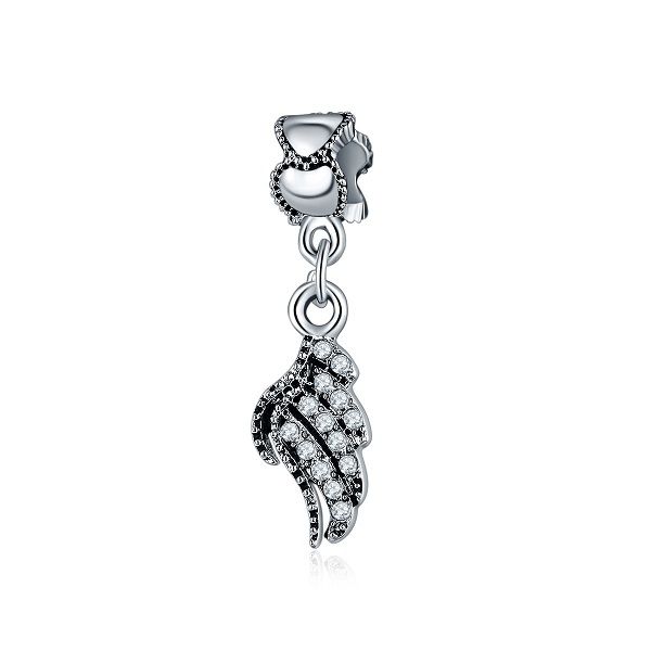 

fits pandora bracelets 20pcs wings of angels crystal silver charms bead charm beads for wholesale diy european sterling necklace jewelry, Black