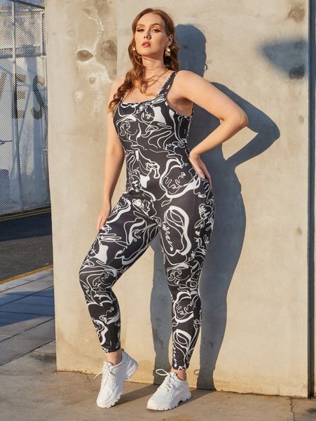 

plus allover print unitard jumpsuit p0ud#, Black