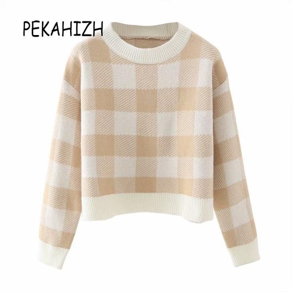 

women's sweaters 2021 plaid pullover women knitted sweater fashion slim college o-neck long sleeve casual loose chic, White;black
