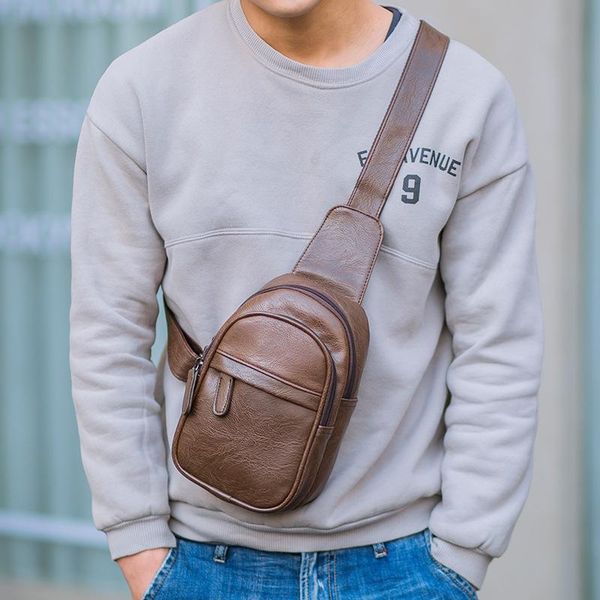 

waist bags style men pu leather chest bag business casual crossbody men's