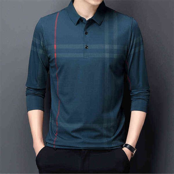 

2021 autumn long sleeve t-shirt loose lapel middle-aged bottomed shirt jacquard polo men's dad's t-shirt, White;black