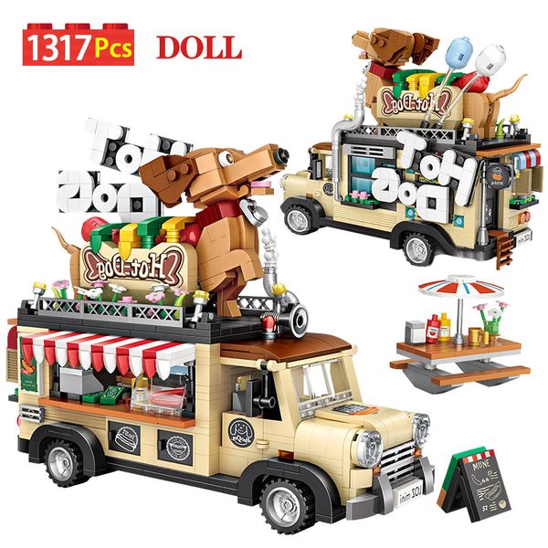 

1317pcs City Hot Dog Cart Car Figurine Model Building Blocks Vehicle Education Mini Bricks Toys for Children Gifts