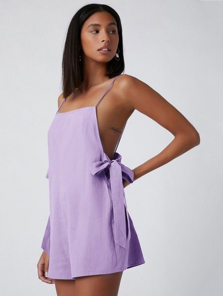 

solid tie side backless cami romper x9we#, White