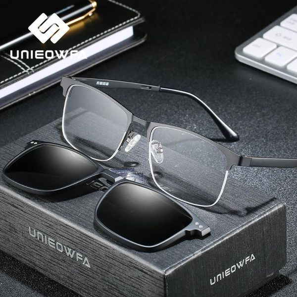 

fashion sunglasses frames semi rimless magnet clip on glasses frame men optical prescription eyeglasses myopia polarized, Black
