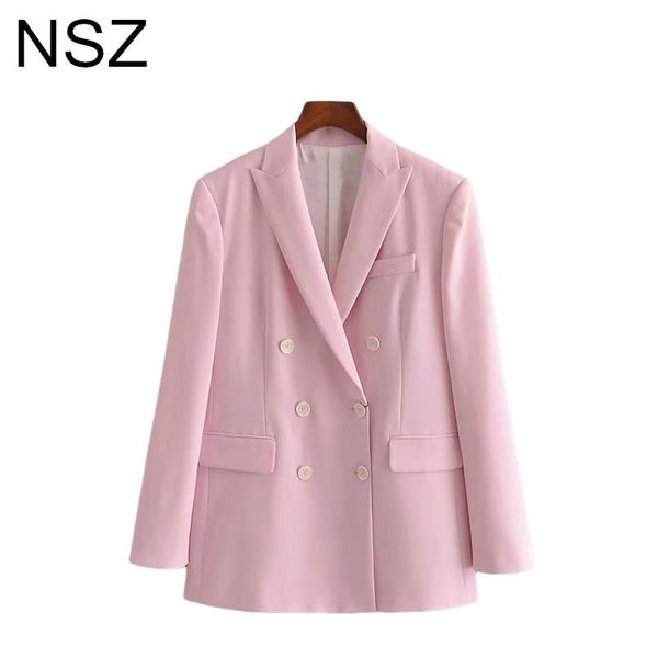 Frauen Rosa Zweireiher Büro Blazer 2021 Frühling Herbst Langarm Elegante Formale Chic Damen Arbeit Jacke Weiblichen Mantel frauen Anzüge B