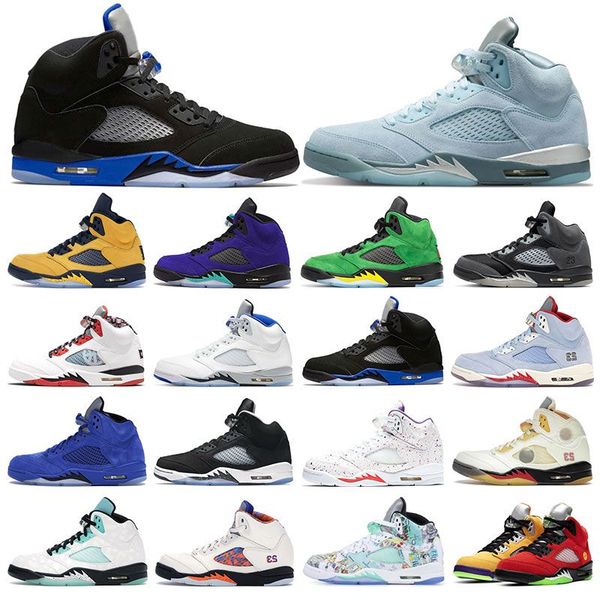 

5 mens sneakers basketball shoes 5s bluebird racer blue raging bull alternate grape oregon oreo michigan suede wings women sports trainers, White;red