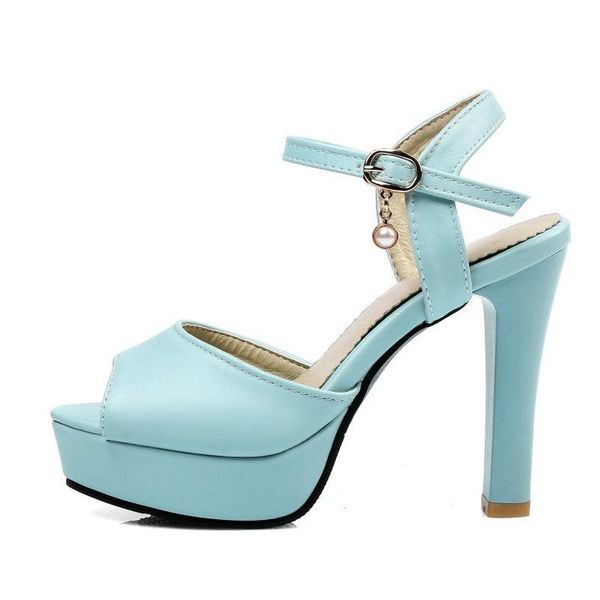 

sandals sianie tianie 2022 summer peep toe blue pink woman shoes party wedding platform thick high heels women small size 33, Black