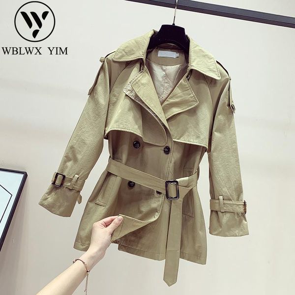 

women's trench coats spring autumn british style coat women classic double breasted belt short female business casual outerwear, Tan;black