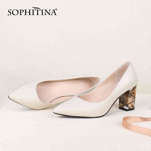 

sophitina women's pumps mature leisure leather handmade pumps women pointed toe square heel dress office career shoes women c750 210513, Black
