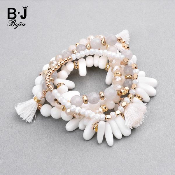 

charm bracelets bojiu natural stone arrow tassel set for women white glass beads irregular blue turq. crystal bcset285, Golden;silver